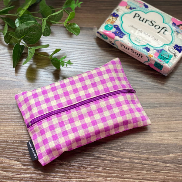 Gingham Purple - Dry Travel Sized Tissue Pack Pouch Holder