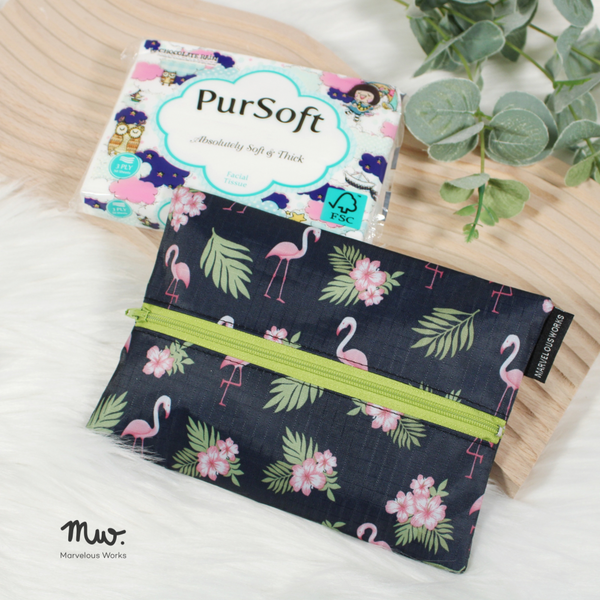 Flamingo Palm PVC - Dry Travel Sized Tissue Pack Pouch Holder
