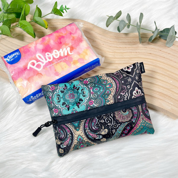 Paisley Black PVC - Dry Travel Sized Tissue Pack Pouch Holder