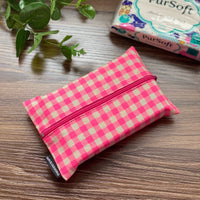 Gingham Pink - Dry Travel Sized Tissue Pack Pouch Holder