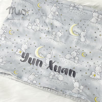Bunnies and Moons Grey - CUSTOM Baby Minky Blanket