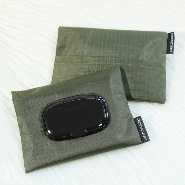 Olive Grid - Wet and Dry Tissue Pouch (SMALL)
