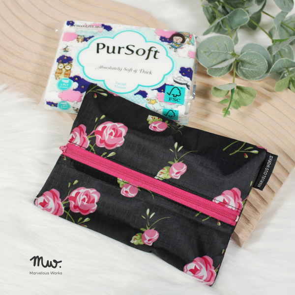 Scattered Roses PVC - Dry Travel Sized Tissue Pack Pouch Holder