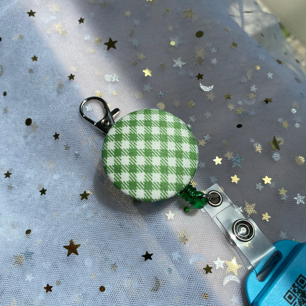Gingham Sage Retractable Badge Reel Only