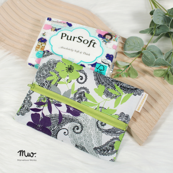 Paisley Green Purple PVC - Dry Travel Sized Tissue Pack Pouch Holder